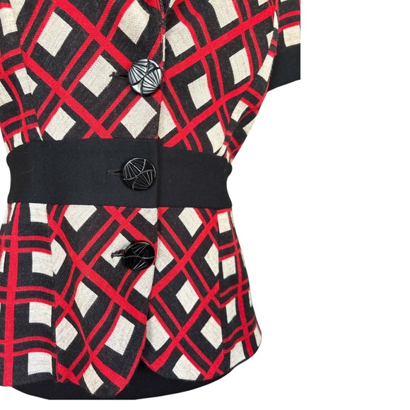 Diane Von Furstenberg Red, Black & White Geo Print Wool Blend Jacket, Size 10 - Picture 2 of 7
